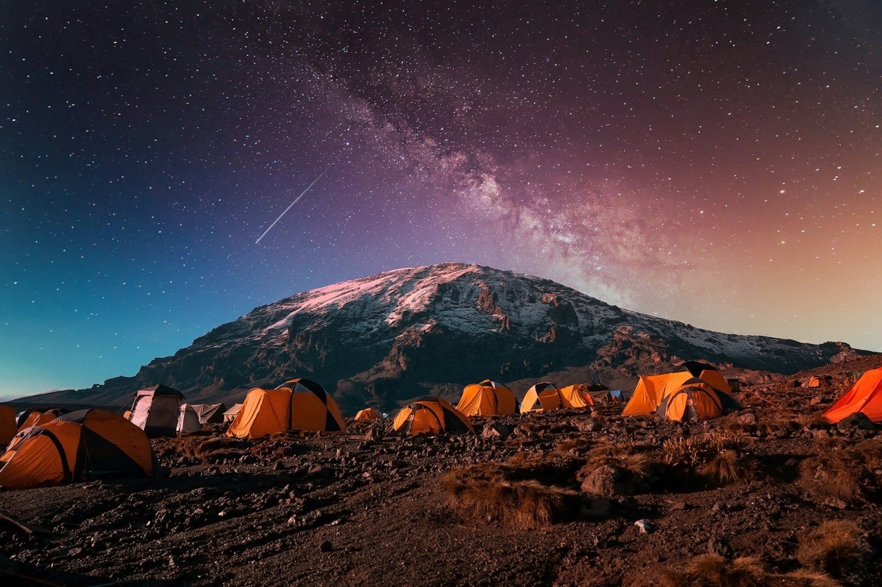 Climbers approaching Uhuru Peak on Mount Kilimanjaro Machame Route